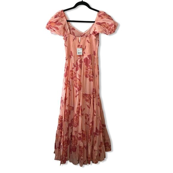 NWT Free People Sundrenched Short Sleeve Maxi Dress in pink combo cotton M - Picture 8 of 14